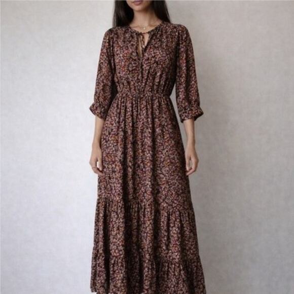 NATURAL LIFE Dresses & Skirts - Natural Life Boho Prairie Floral Tiered Purple Brown Maxi Dress Medium